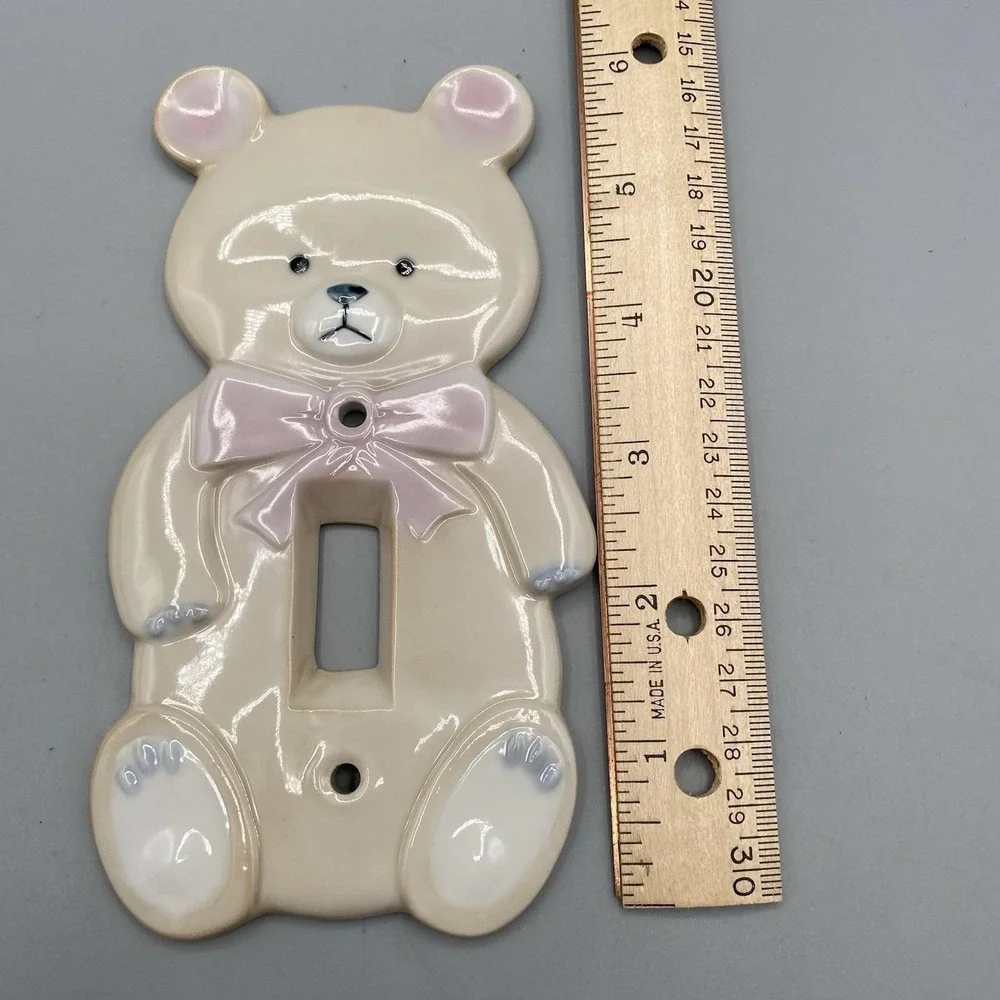 Vtg 80s Lillian Vernon‎ Teddy Bear Switch Plate Cover and Hook Nursery Decor